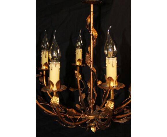 Plant chandelier in gilded metal, 1960