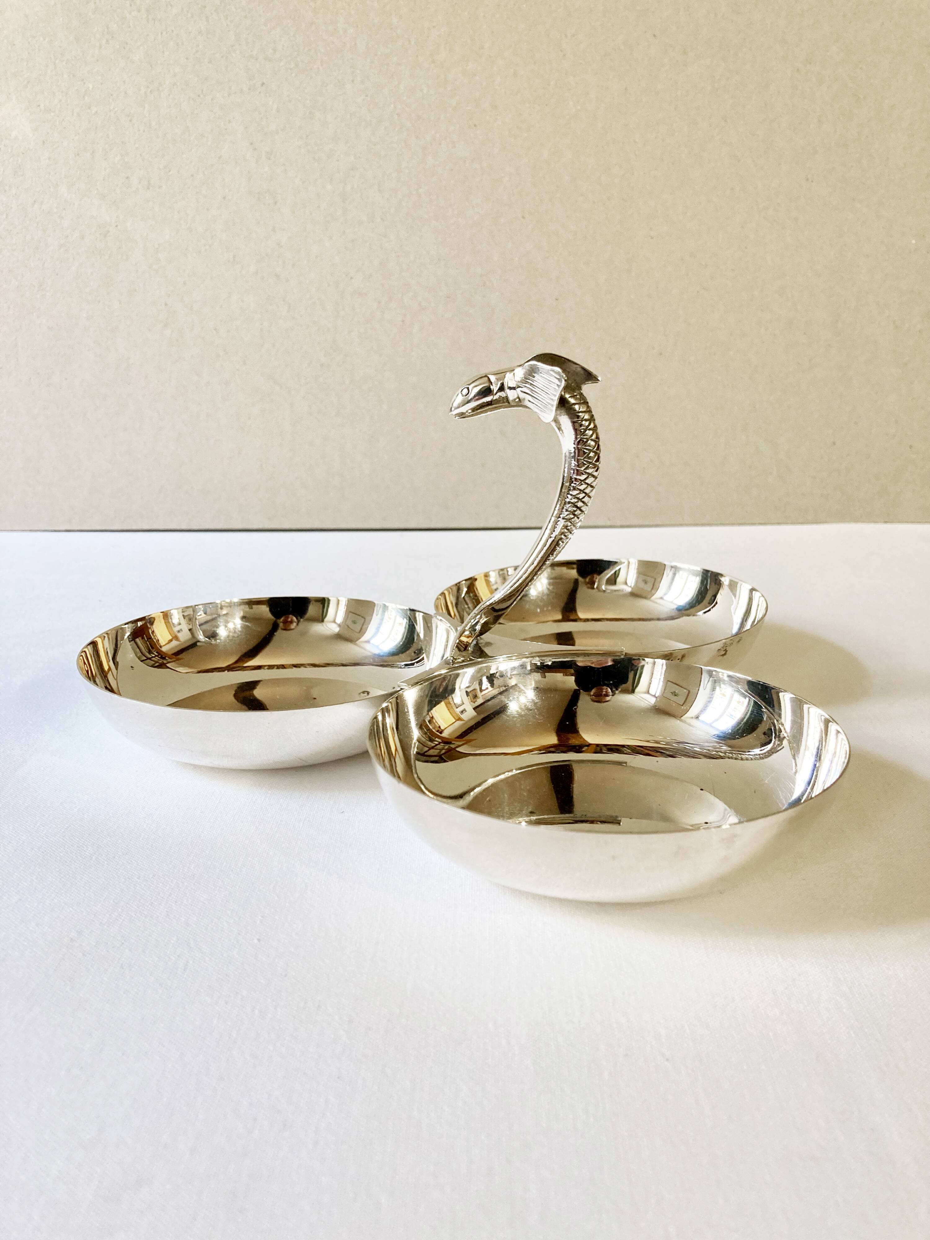 Aperitif server in silver metal, fish handle, 1950s