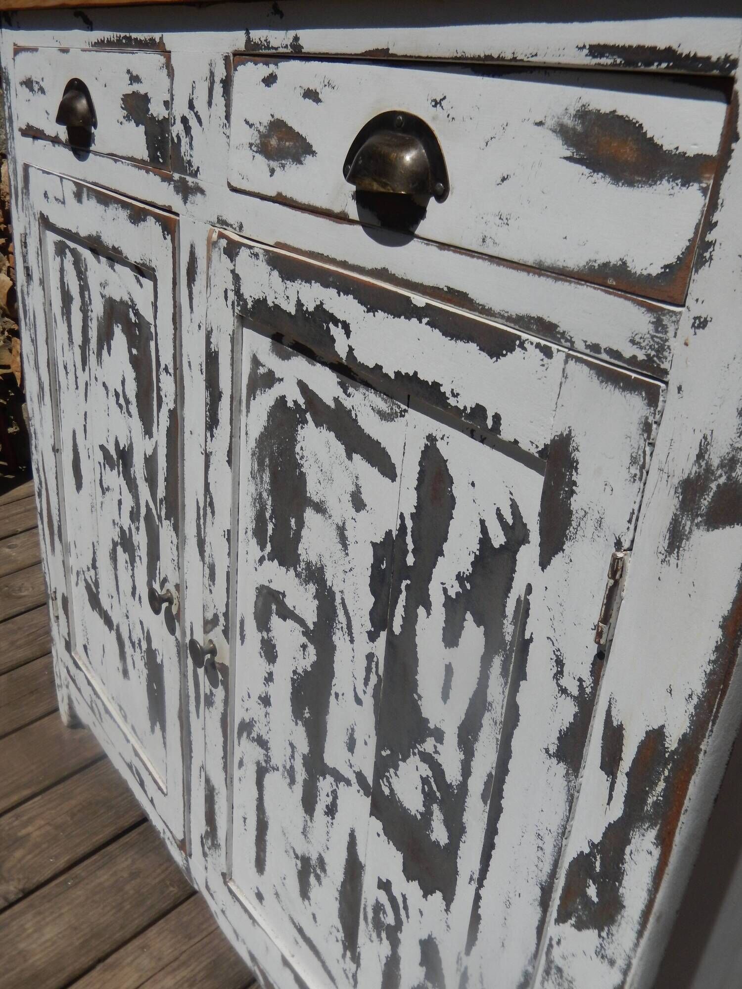 Old workshop furniture, professional piece, patinated Parisian sideboard.