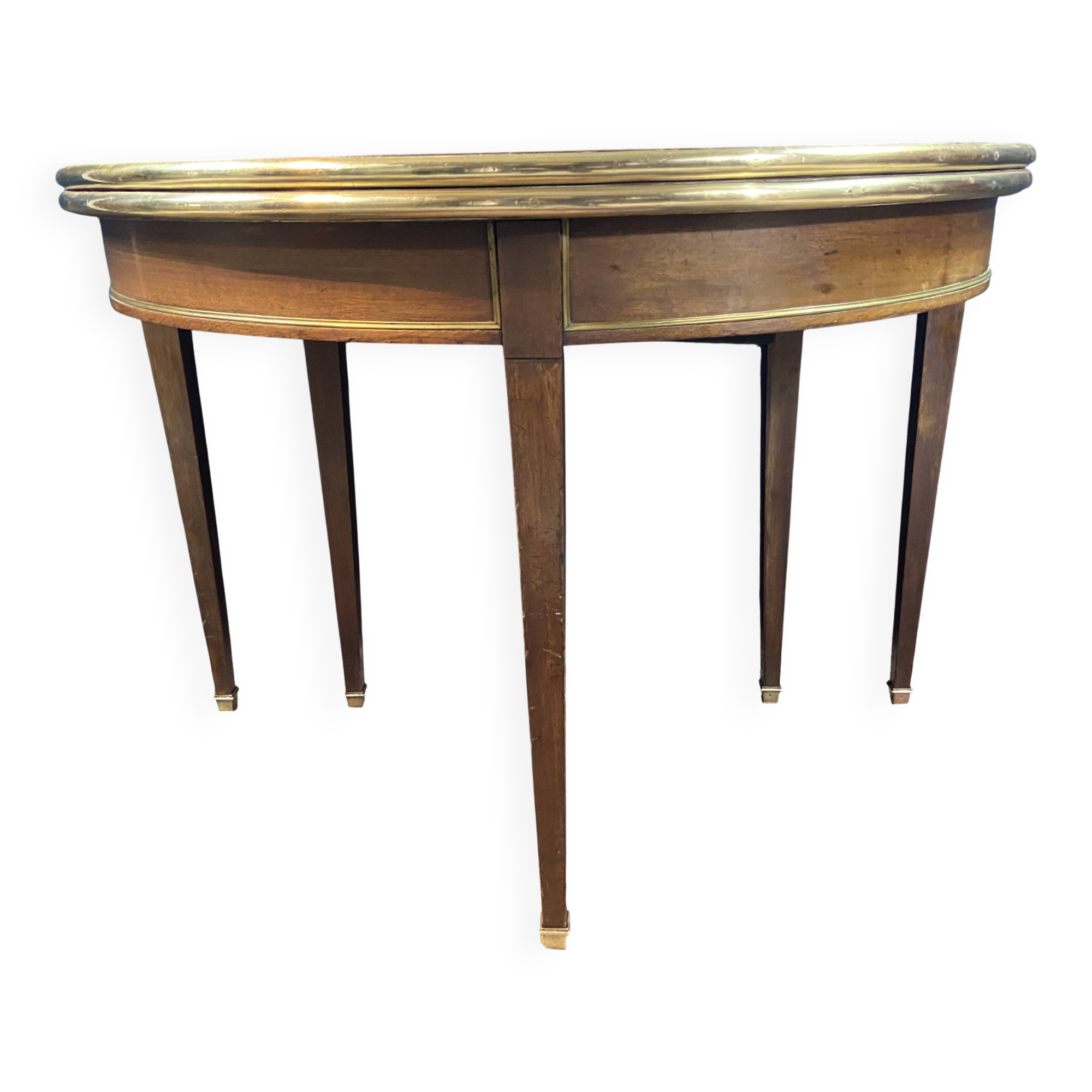 Console table demi-lune 19th century Louis XVI modular foldable top in mahogany.