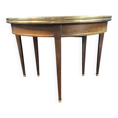 Console table demi-lune XIXe Louis XVI modulable plateau portefeuille acajo