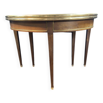 Console table demi-lune 19th century Louis XVI modular foldable top in mahogany.