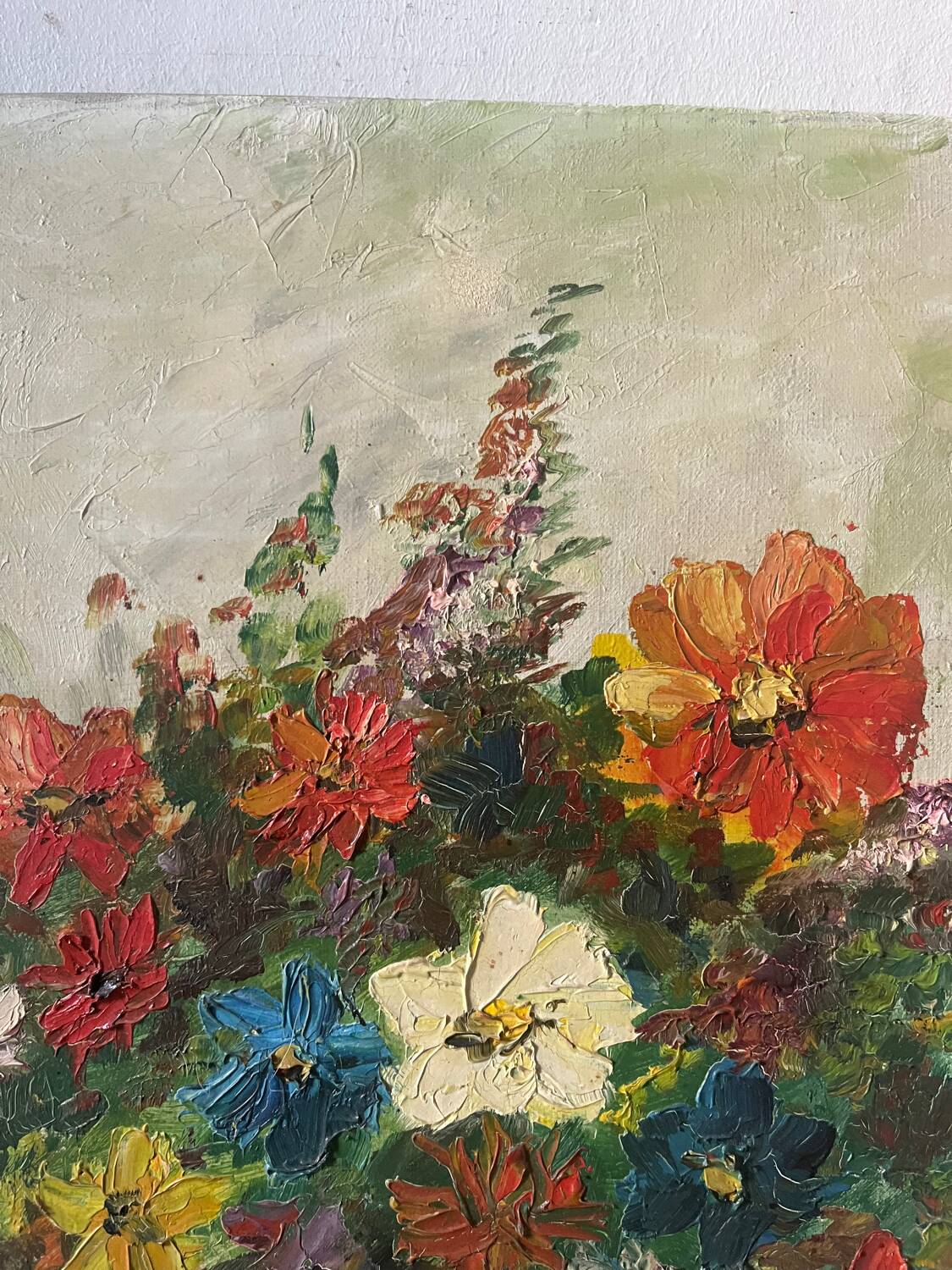 Bouquet of flowers in a blue vase, signed