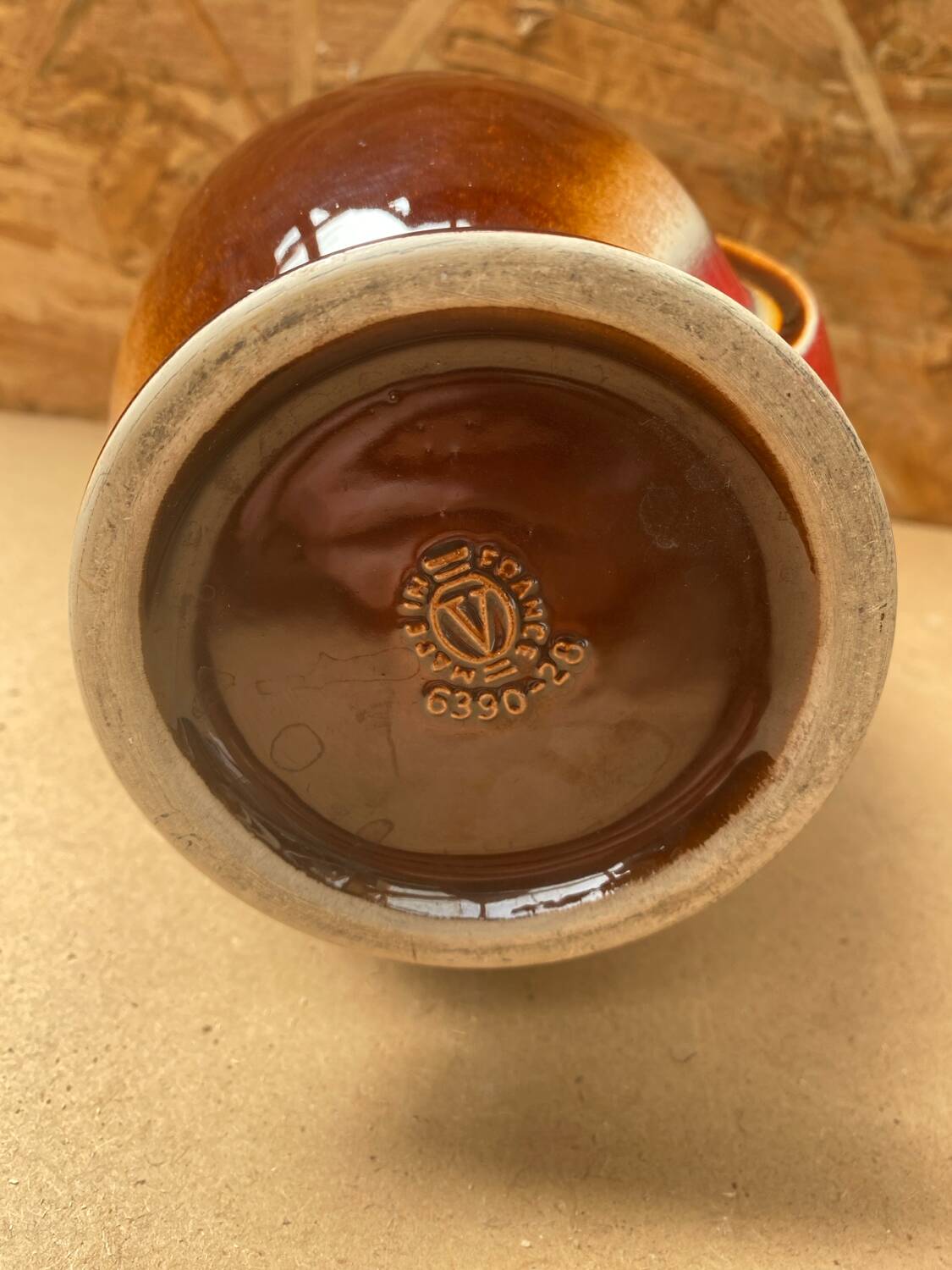 Antique verceram ceramic vase brown red beige vintage