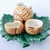 Servant Salt Pepper Mustard Ceramic DLG Vallauris Barbotine Escargot Leaf