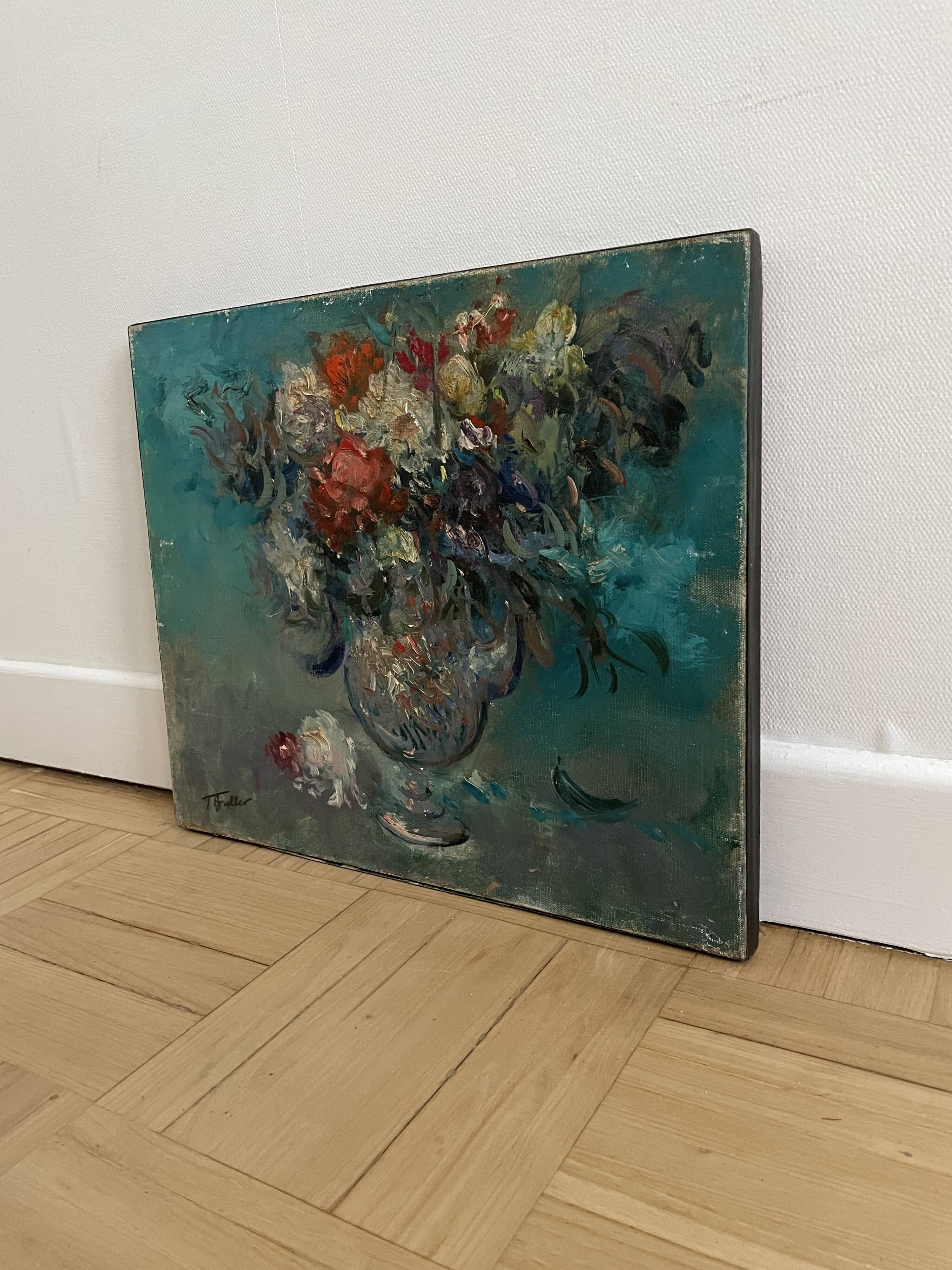 Old painting, oil on canvas bouquet of flowers