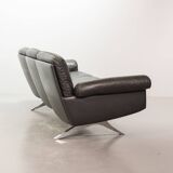 De Sede Black Leather Strap Stitched Three-Seat Sofa DS31. Switzerland, 60s