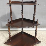 Wall-mounted corner display with 3 mahogany shelves