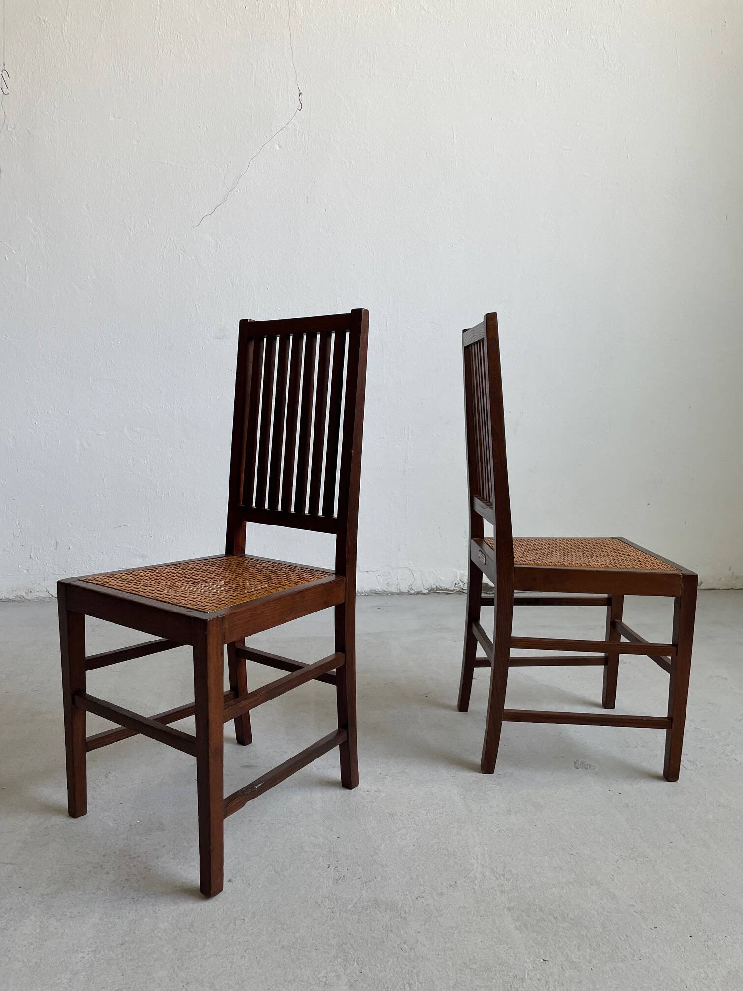 Set of 2 Oak and Cane Chairs by Hans Vollmer for Prag-Rudniker Wickerwork
