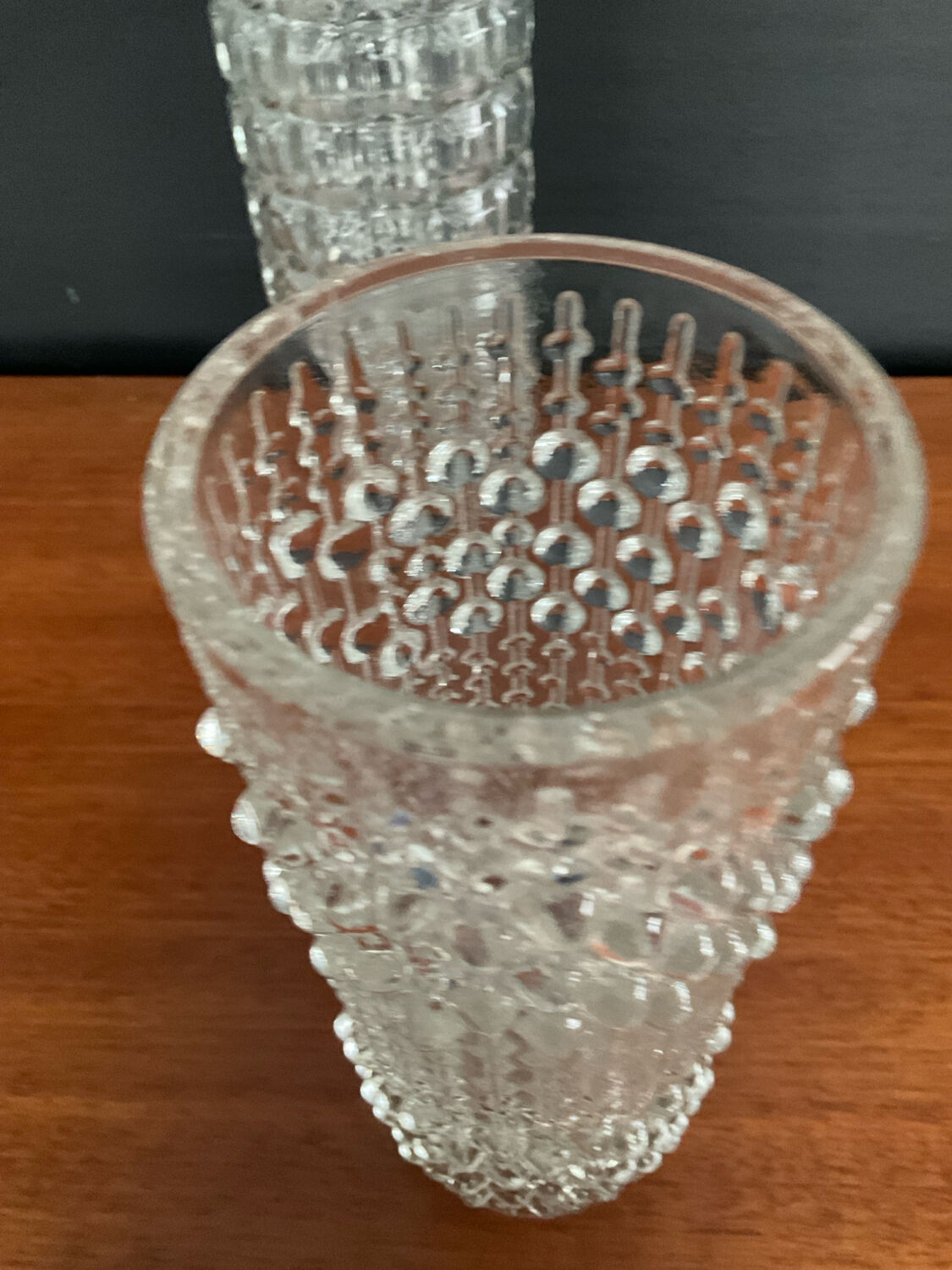 A pair of vintage rolled glass vases.