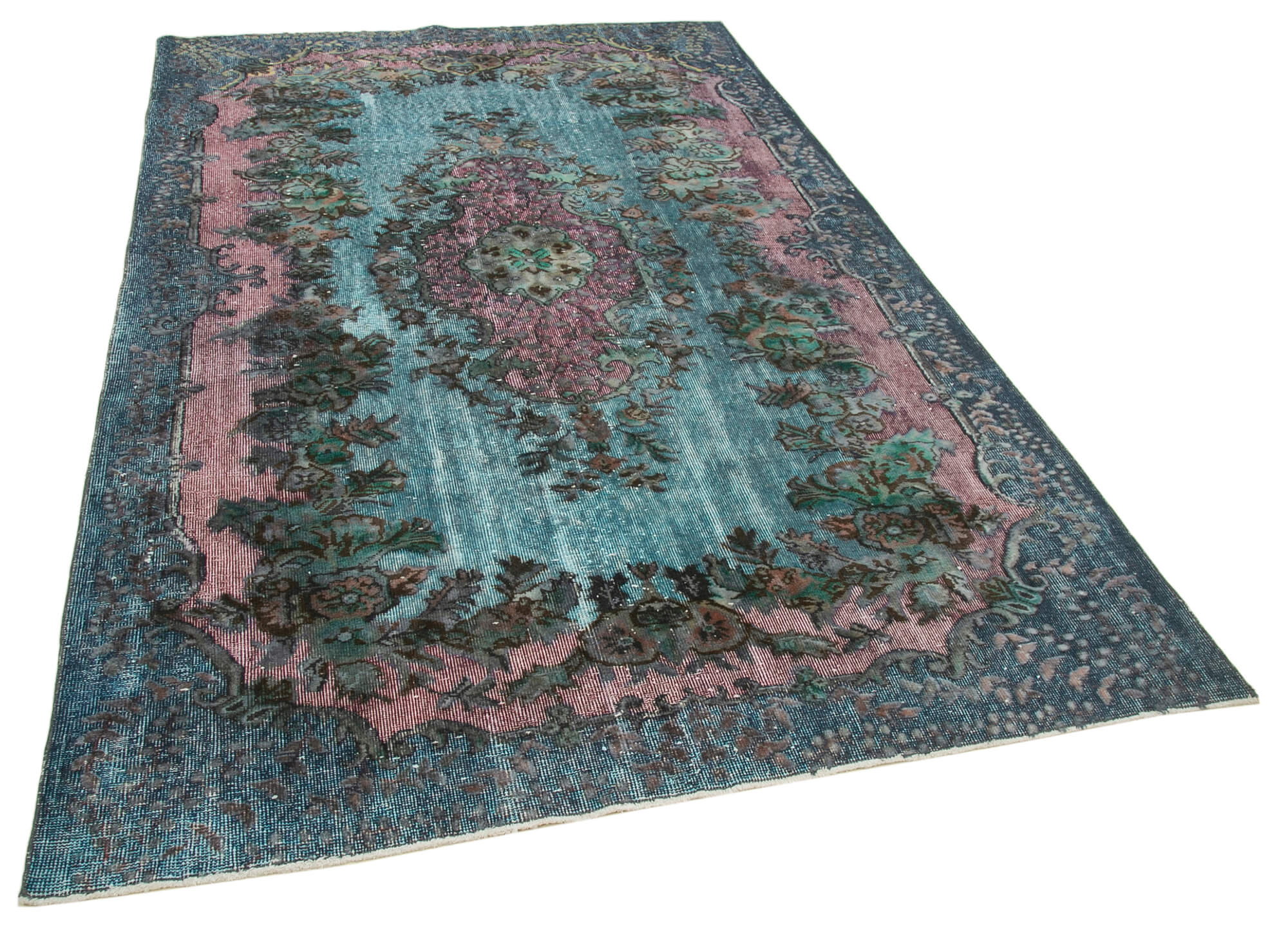 Handmade antique turkish 1970s 170 cm x 272 cm blue rug