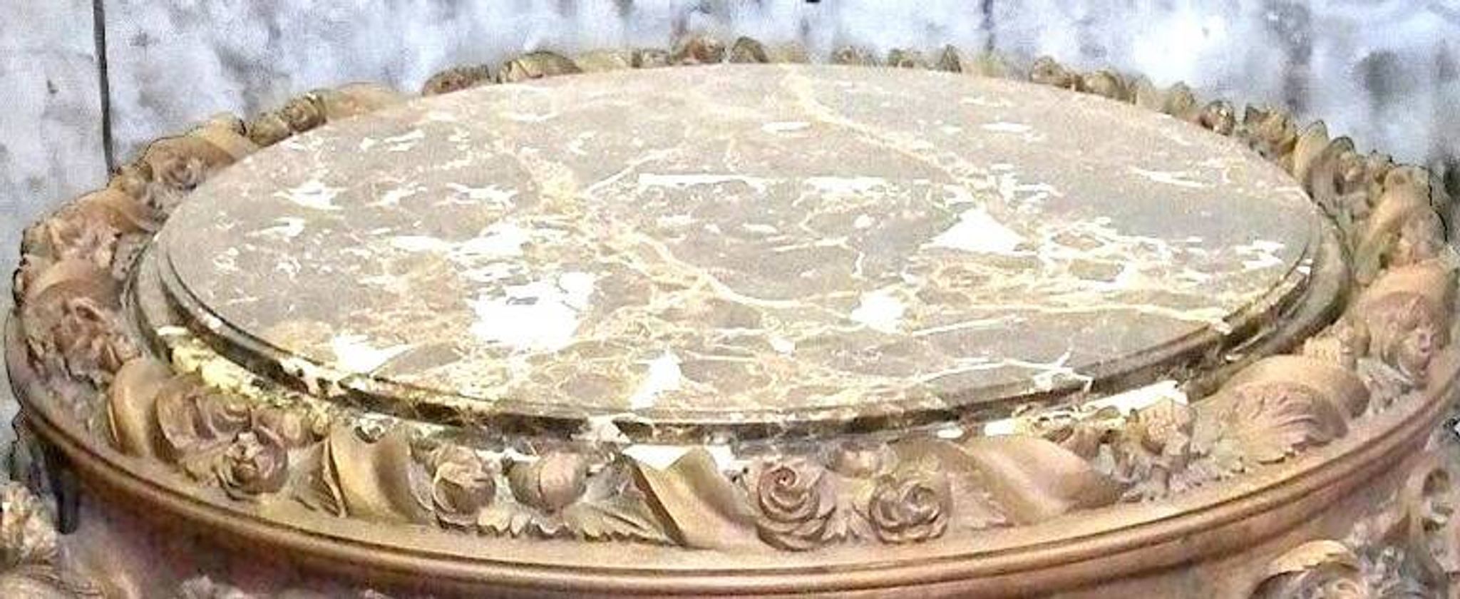 Round carved beechwood table with marble top, Louis XV style