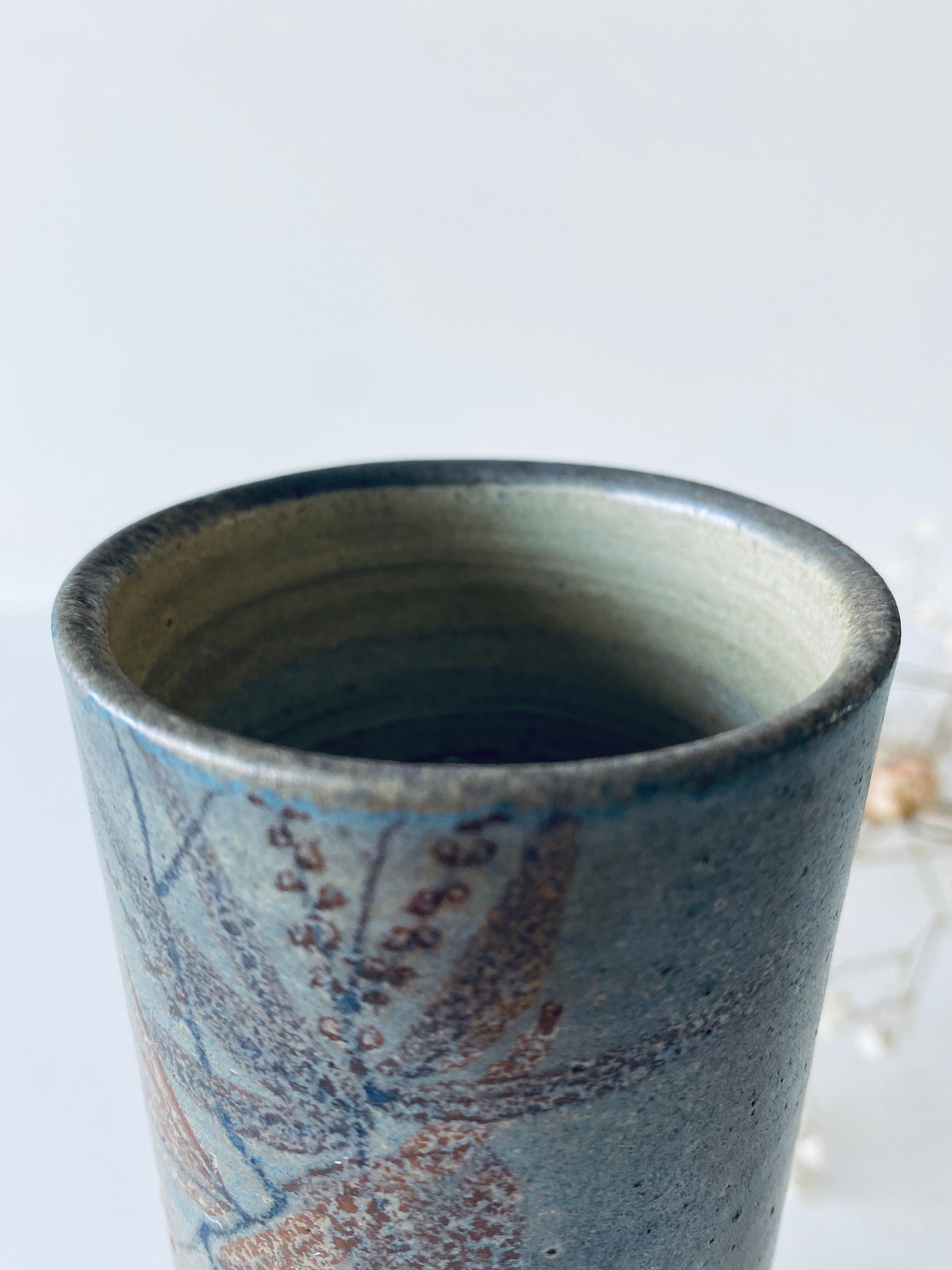 Signed ceramic tubular vase