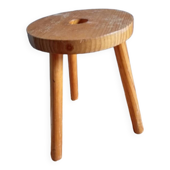 Tabouret tripode bois clair, vintage