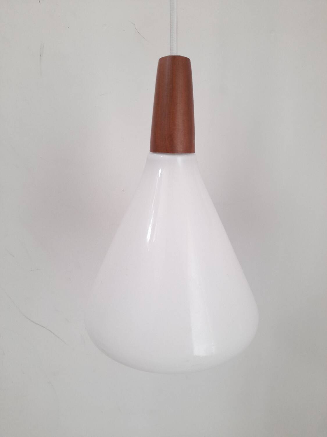 Pair of opaline and teak pendant lights Nordlux