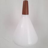 Pair of opaline and teak pendant lights Nordlux