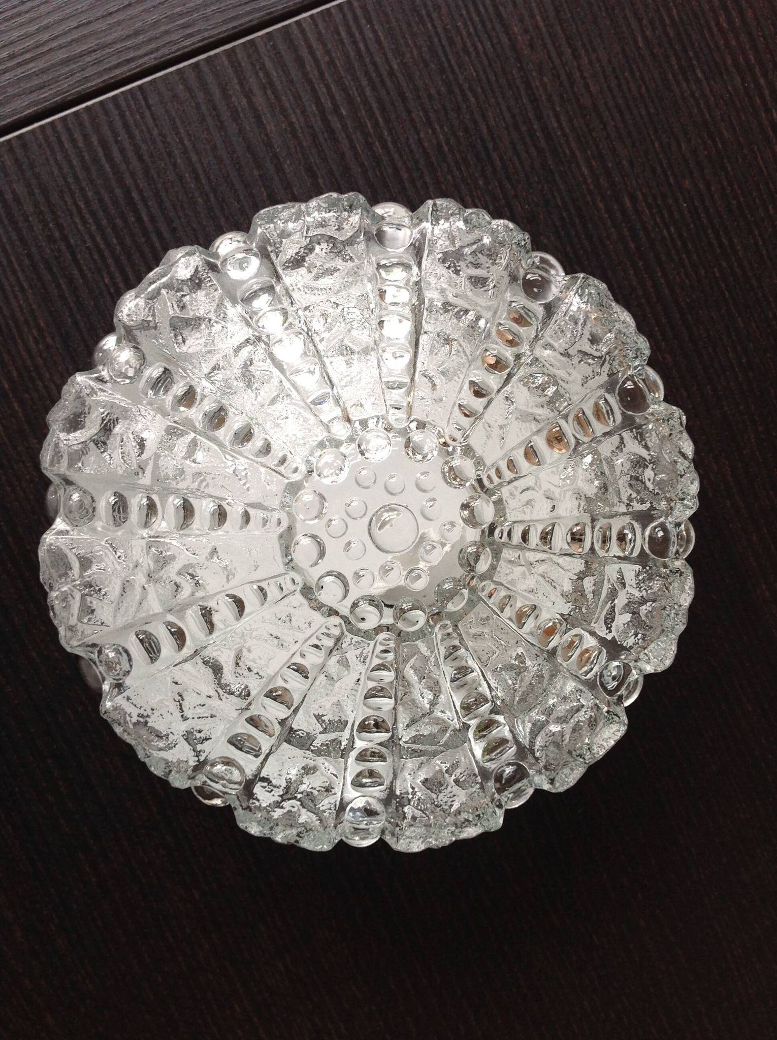 Plafonnier rond en verre bullé  / vintage années 60-70