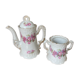 Coffee maker and sugar bowl antique porcelain