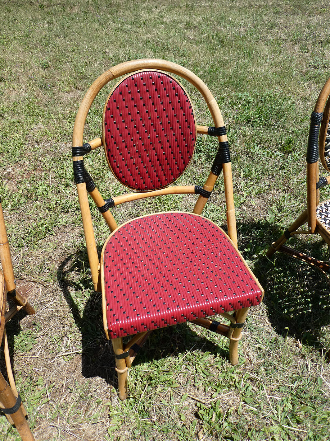 Lot of 4 chairs bistro terrace "Parisian" rattan and braiding