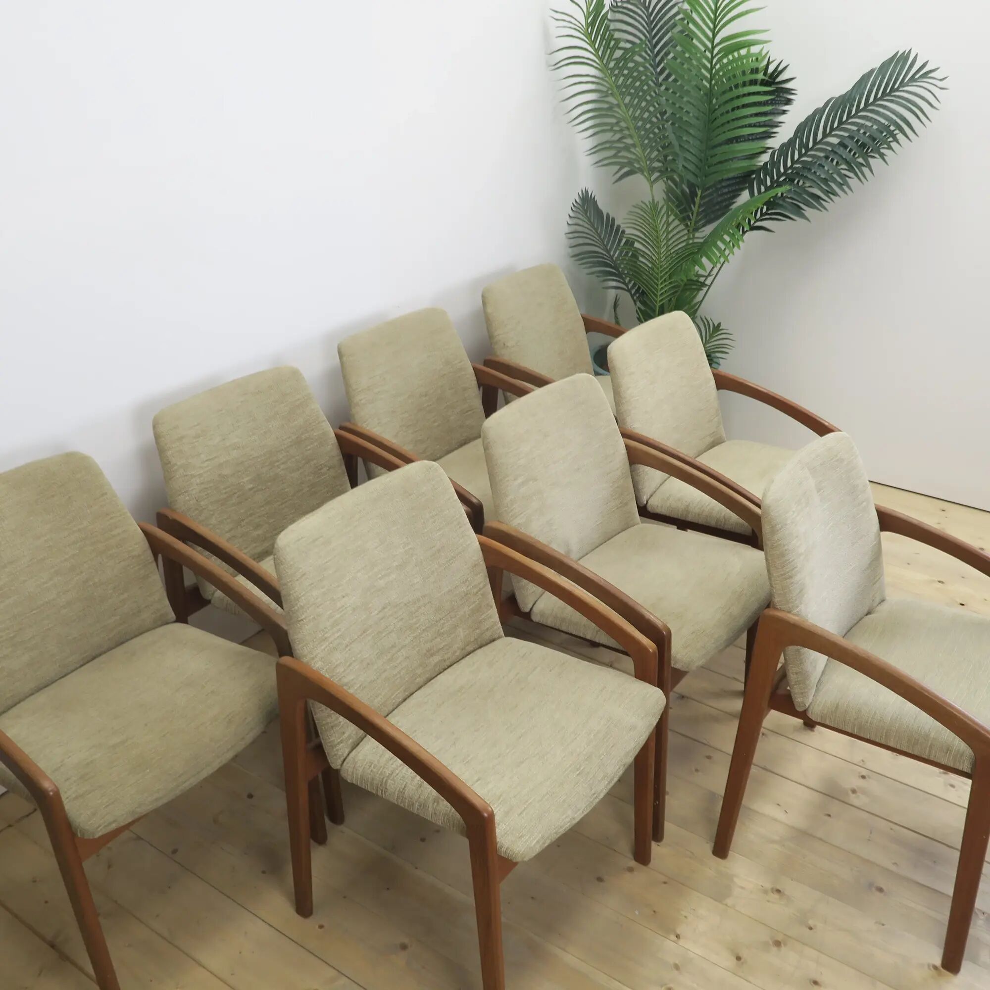 Set of 8 model 23 chairs in teak by Henning Kjærnulf for Korup Stolefabrik, Denmark 1960.