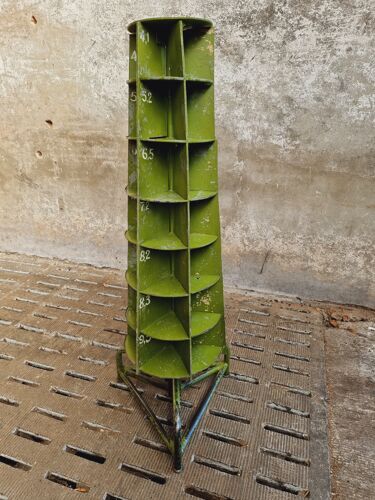 Industrial carousel cabinet garage storage rack green