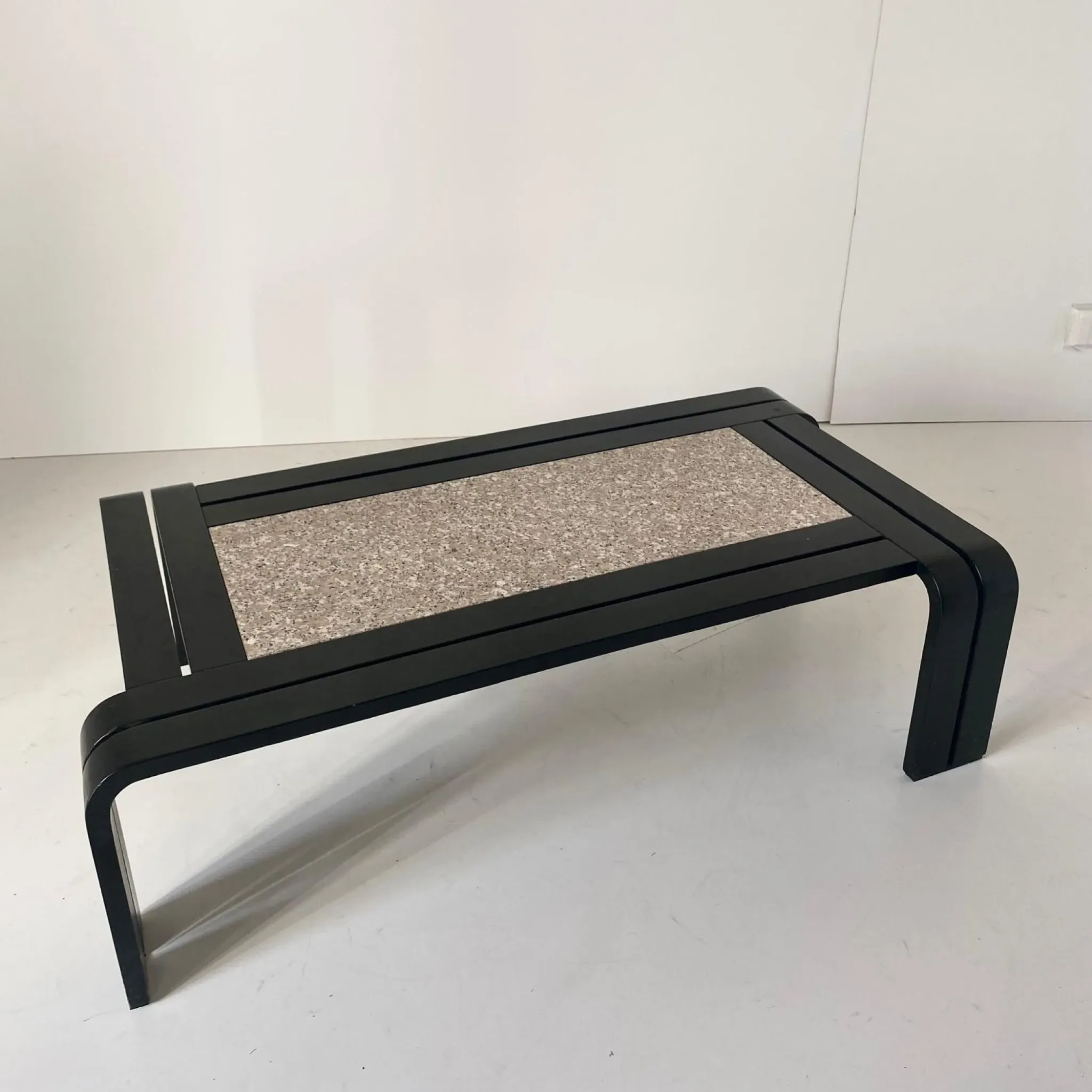 Italian Modern Sculptural Coffee Table with Granite Top & Bentwood Frame,