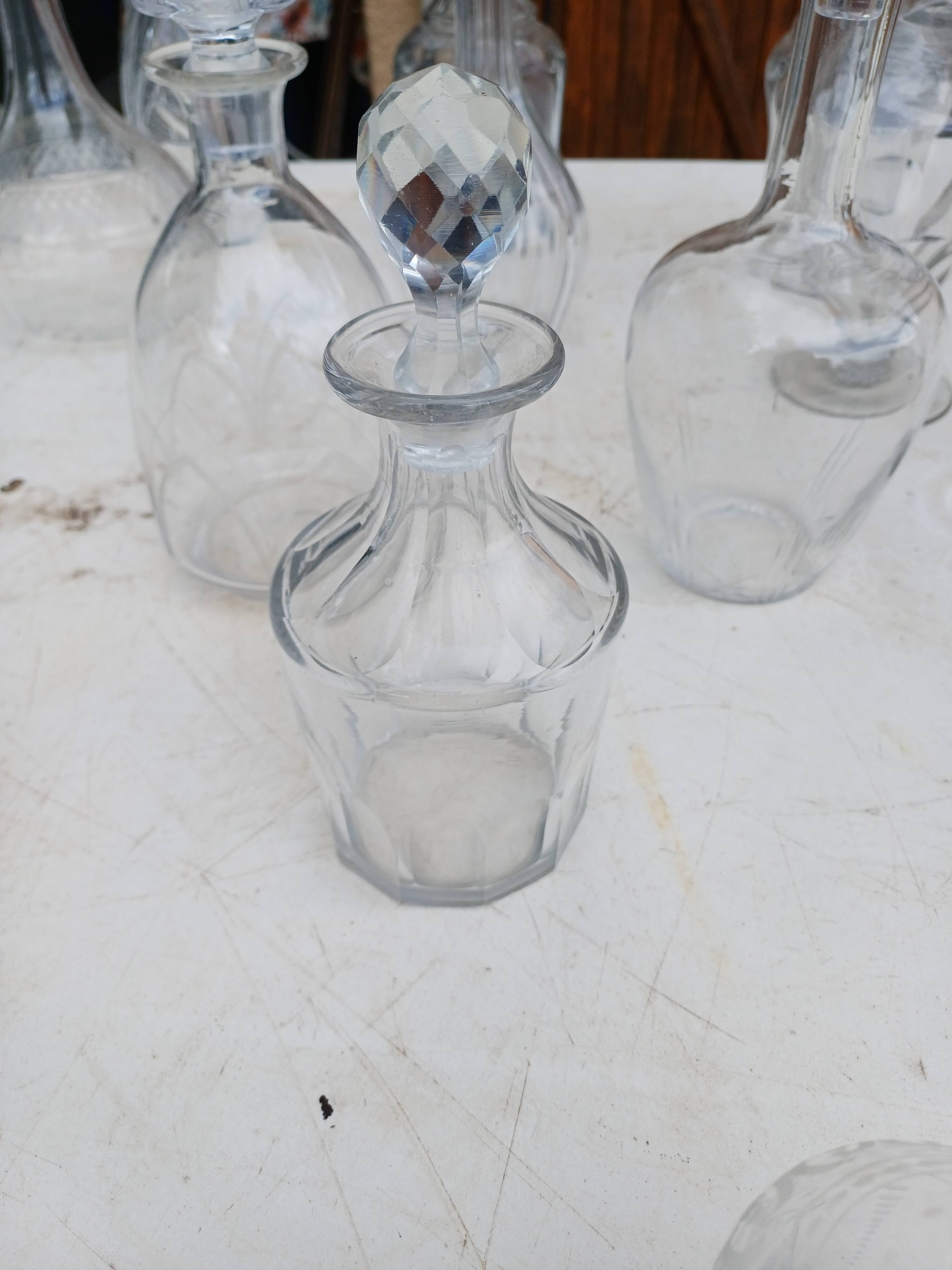 Set of 18 glass and crystal carafes