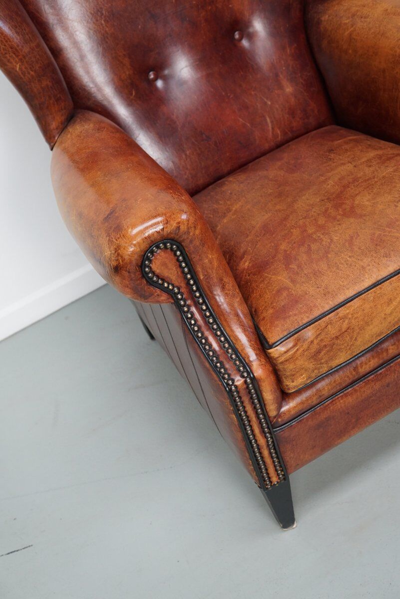 Vintage Dutch club chair in cognac leather, 1970s