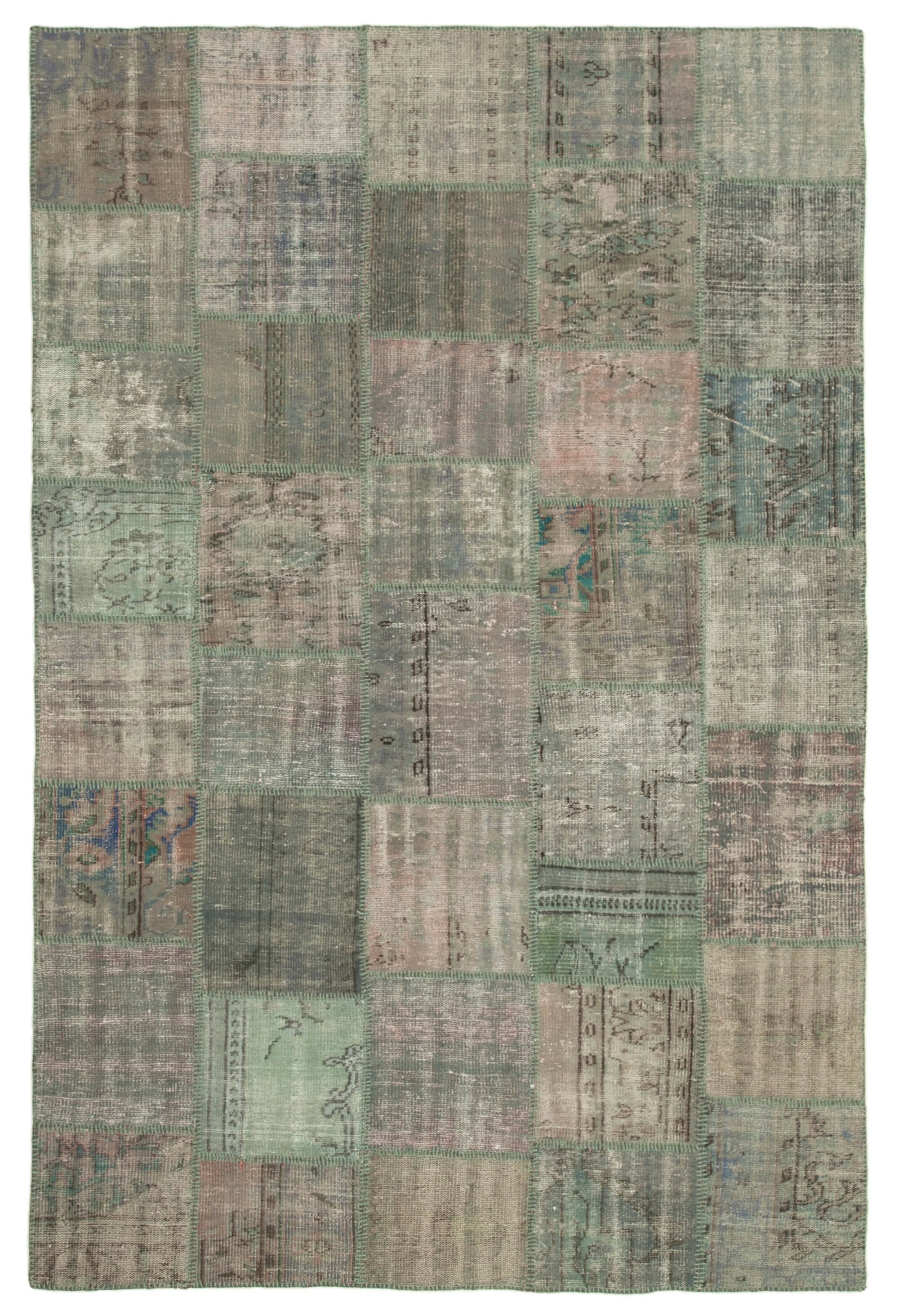 Handmade anatolian overdyed 197 cm x 298 cm grey patchwork carpet