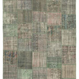 Handmade anatolian overdyed 197 cm x 298 cm grey patchwork carpet