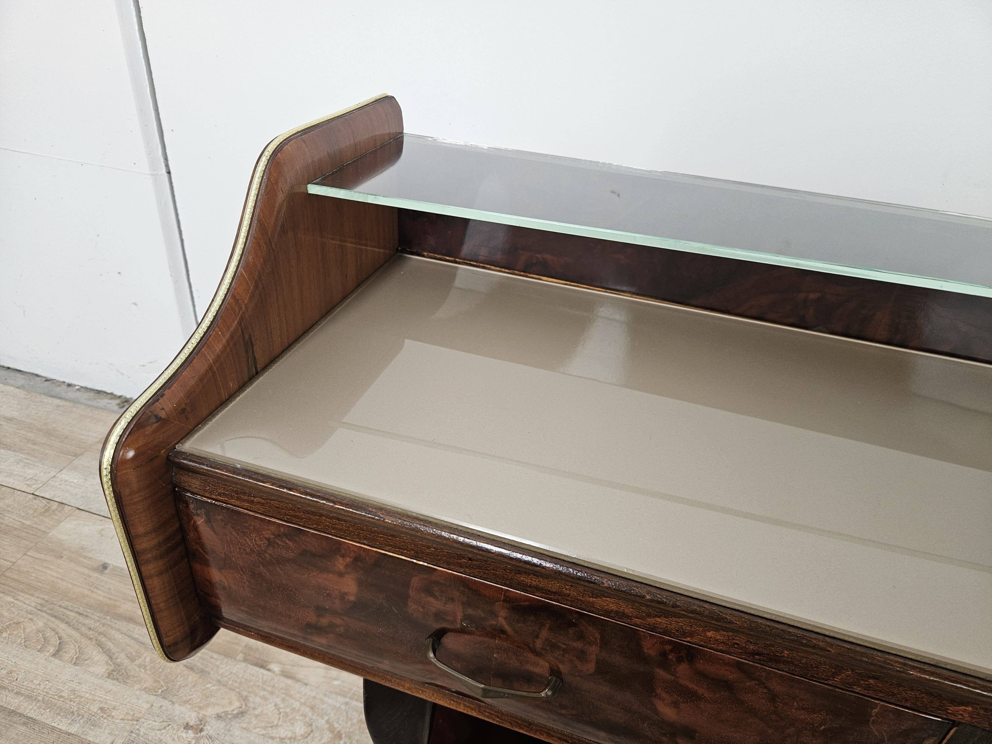 Burl wood dressing table with double glass shelf