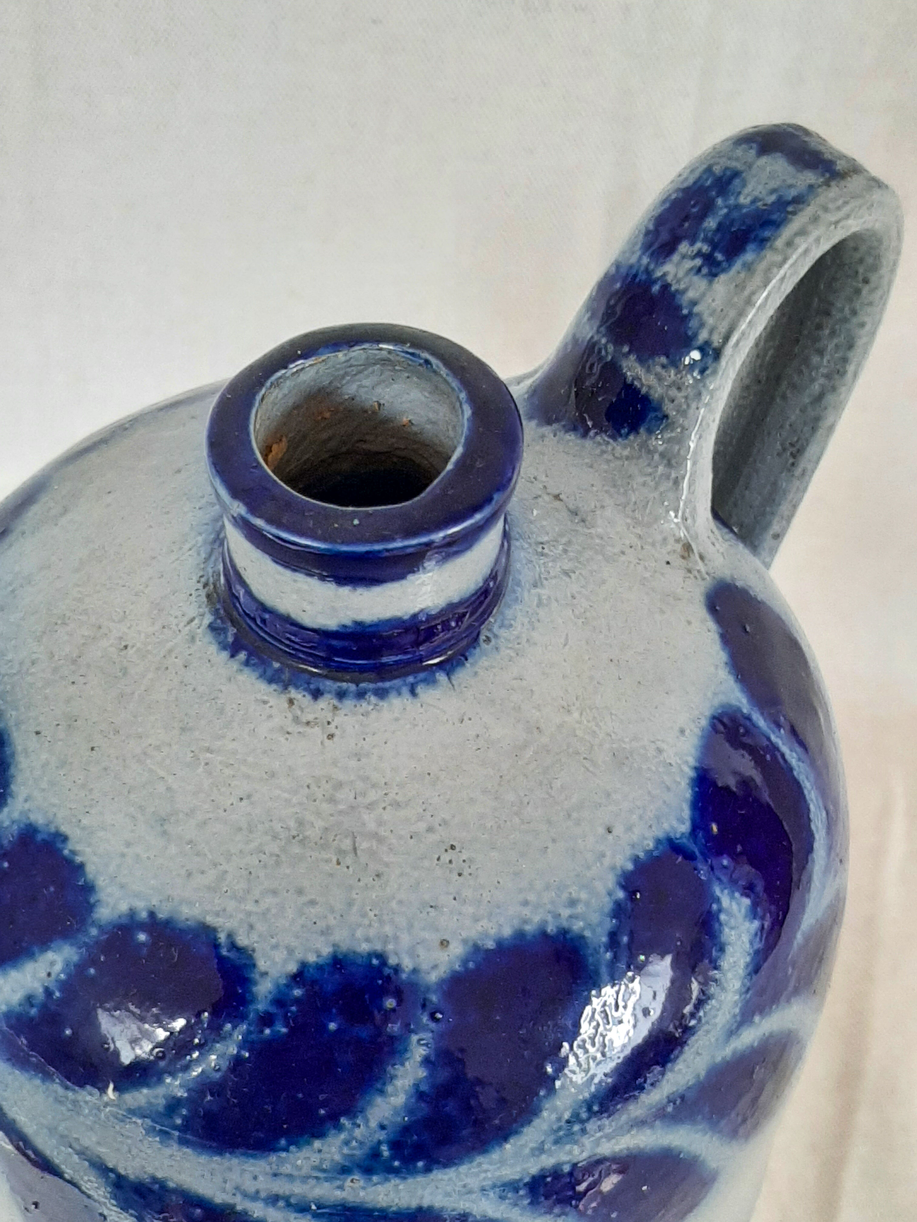 Blue stoneware bottle from Alsace, Schmitter pottery, Betschdorf.