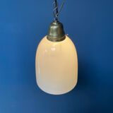 High opaline glass pendant lamp with brass fixture