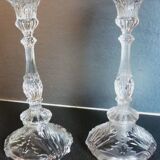 Pair of pressed, molded crystal candlesticks, signed Val Saint Lambert, art deco