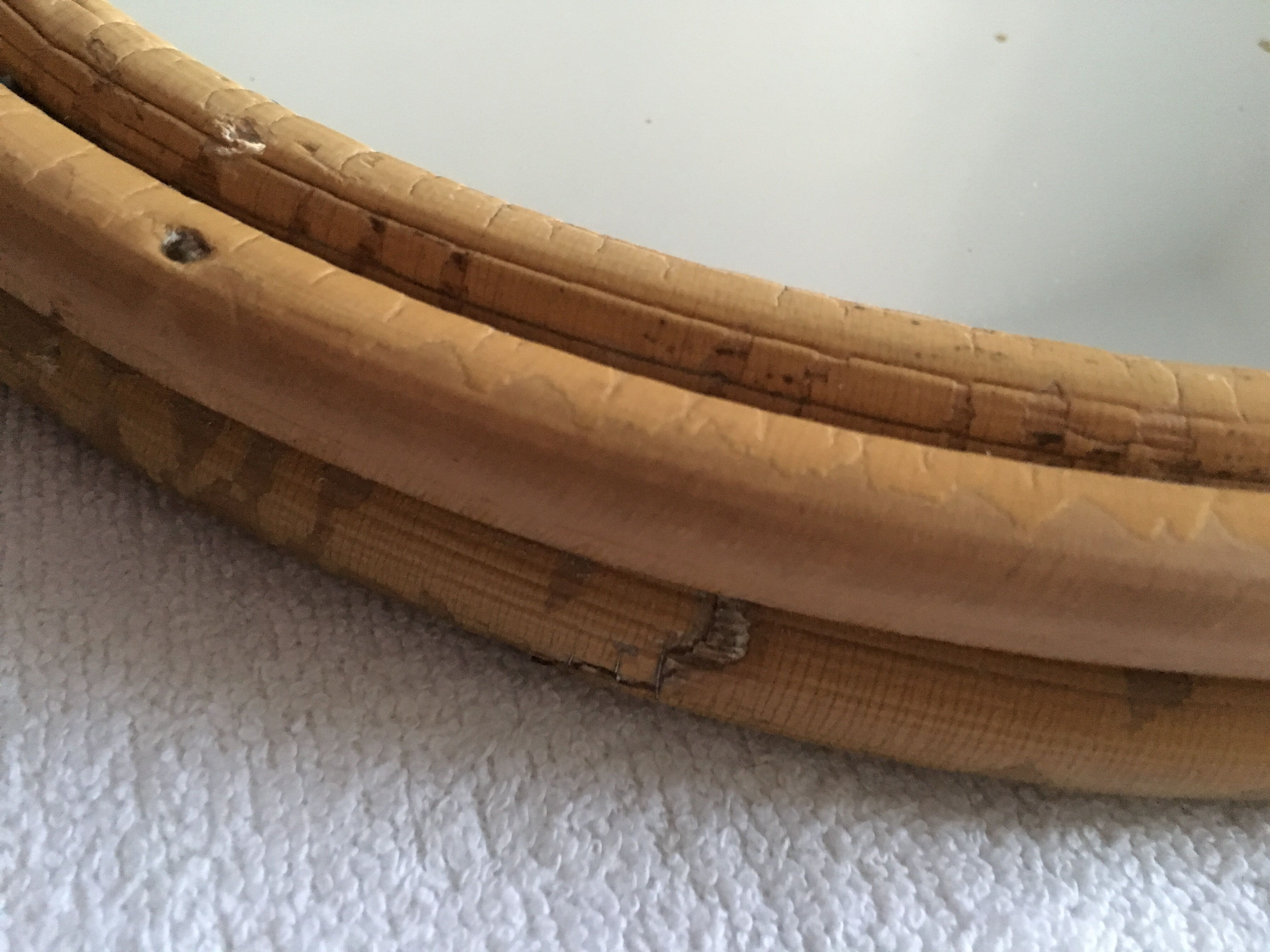 Vintage round rattan mirror 1950 29cm