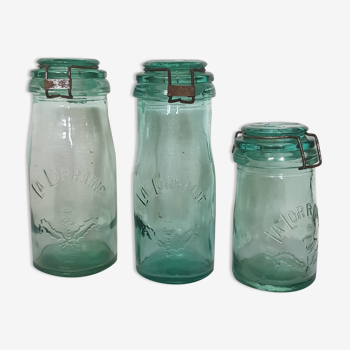 Lot 3 "la lorraine" glass jars