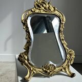 Art Deco style gilded bronze mirror with beveled glass H40cm