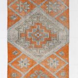 Pumpkin Orange & Grey Turkish Vintage Runner Rug, 86x356 Cm