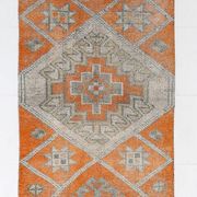 Pumpkin Orange & Grey Turkish Vintage Runner Rug, 86x356 Cm