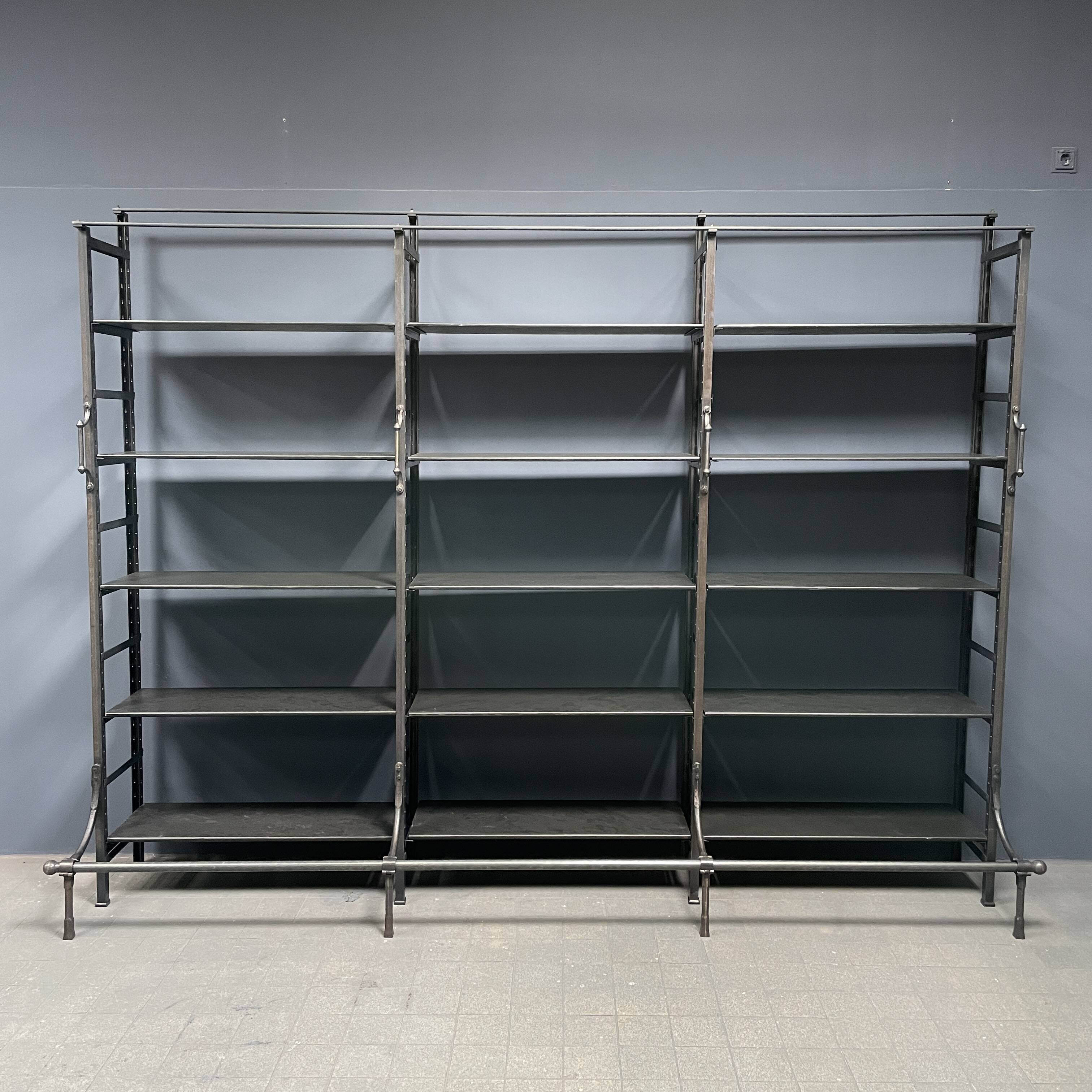 Industrial Iron Library Wall Shelving Cabinet