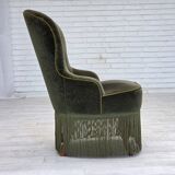 Chaise d'appoint danoise des années 1970, velours vert, pieds en bois de hêtre.