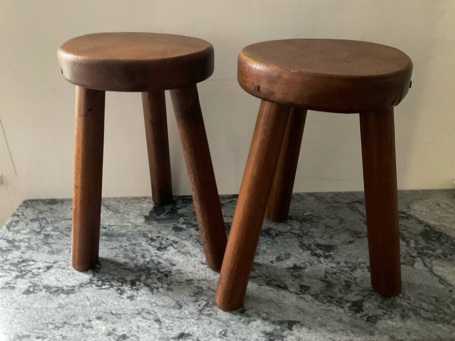 Pair of farmhouse stools in solid oak