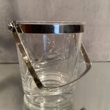 Cut crystal ice bucket with plant decoration and stainless steel frame