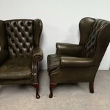 Bergères armchairs chesterfield green leather