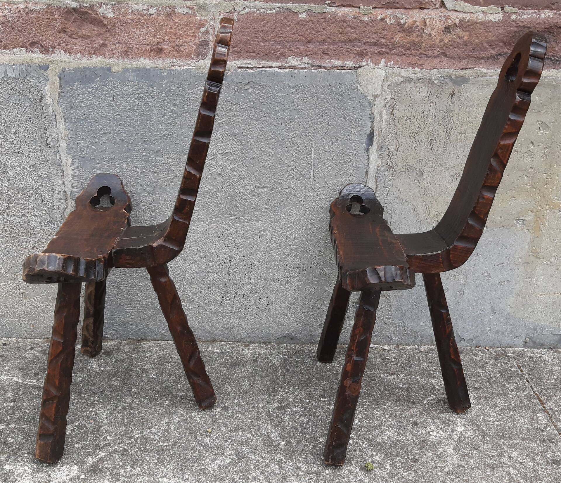 Pair of brutalist tripod stools