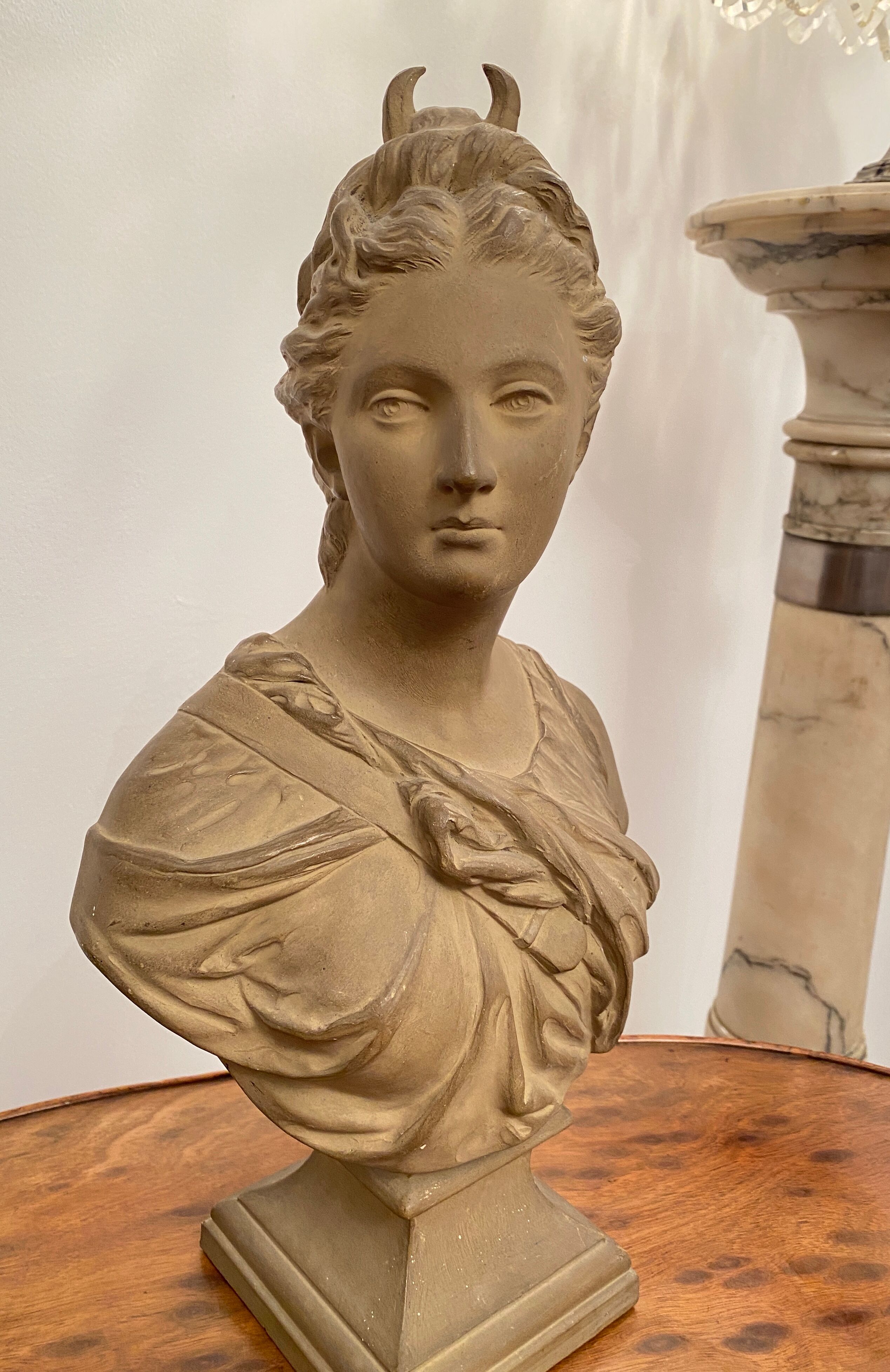 Bust En Terre Cuite Diane Chasseresse d'Apres Houdon Epoque 19th