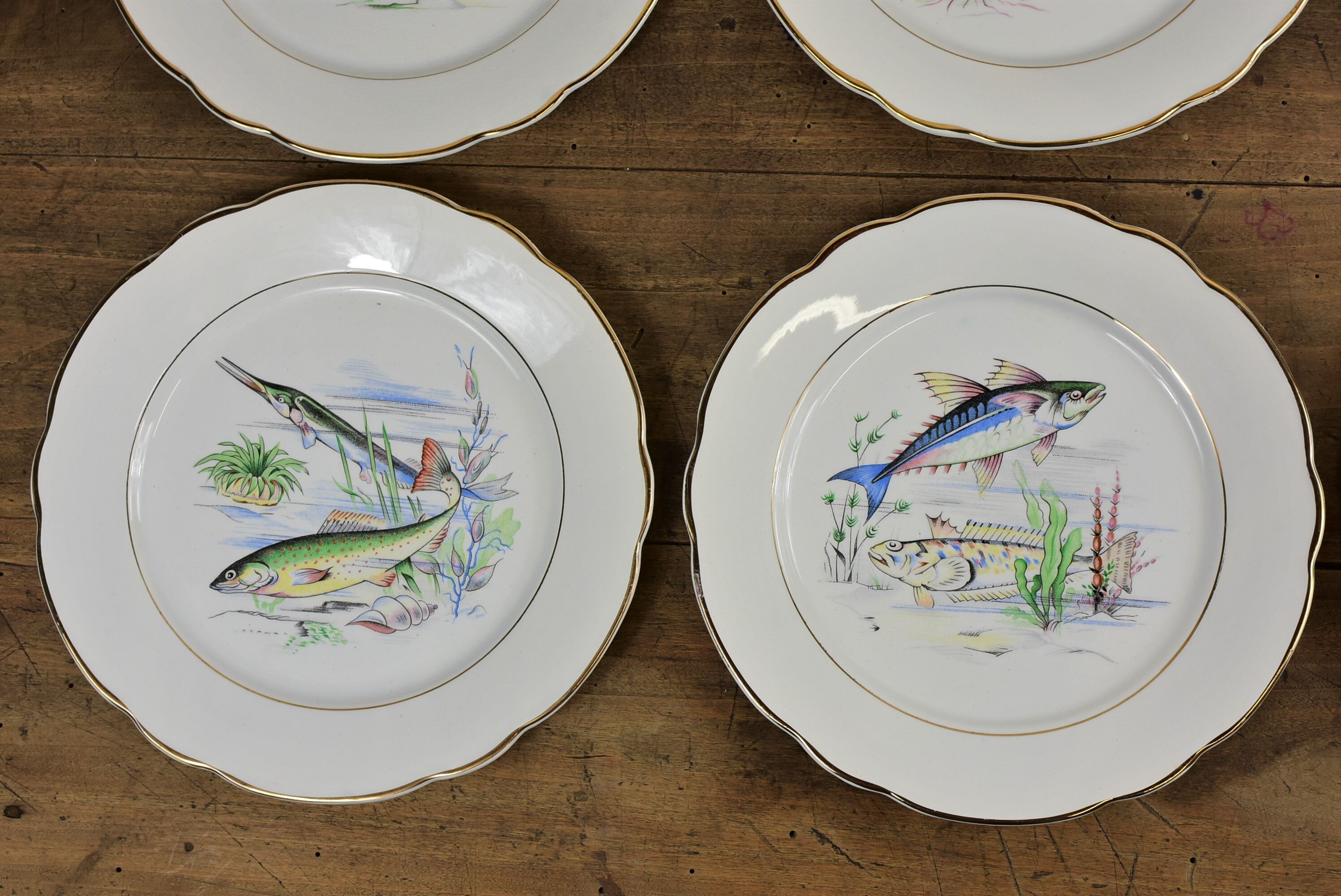 Set of 6 plates sea pattern Digoin Sarreguemines.