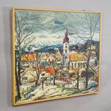 Vintage oil painting of a Bavarian village, Alexander Michael 1973.