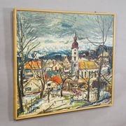 Vintage oil painting of a Bavarian village, Alexander Michael 1973.