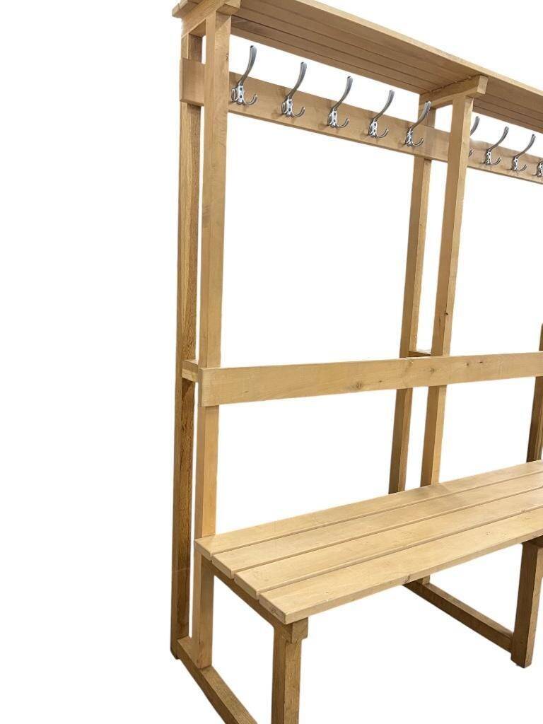 Vintage portemanteau XL en bois avec banc
